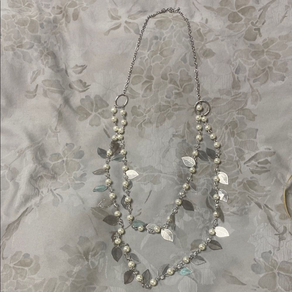 Sophisticated Silver and White  pearl Double-Strand Necklace